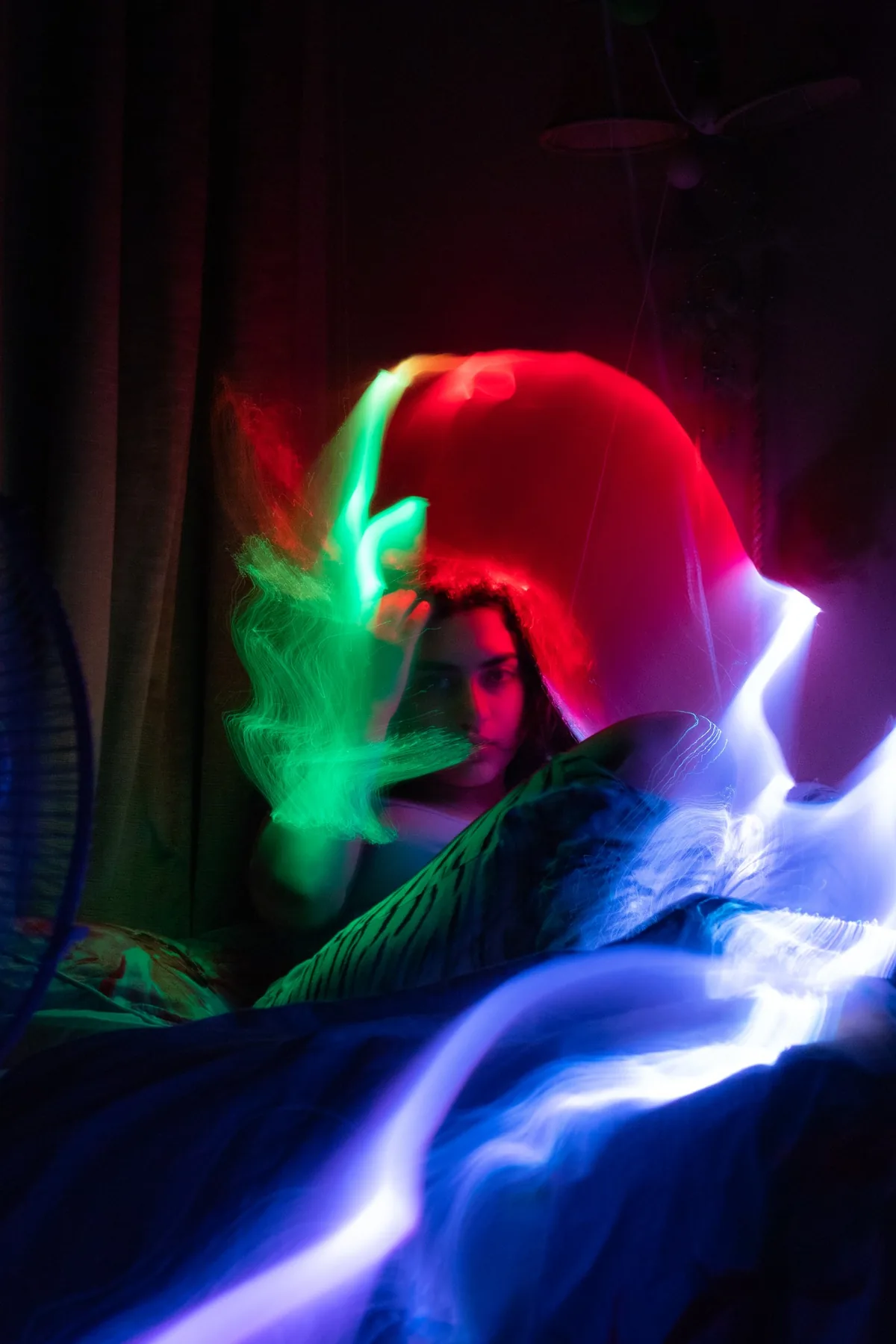 Rainbow light painting portrait
